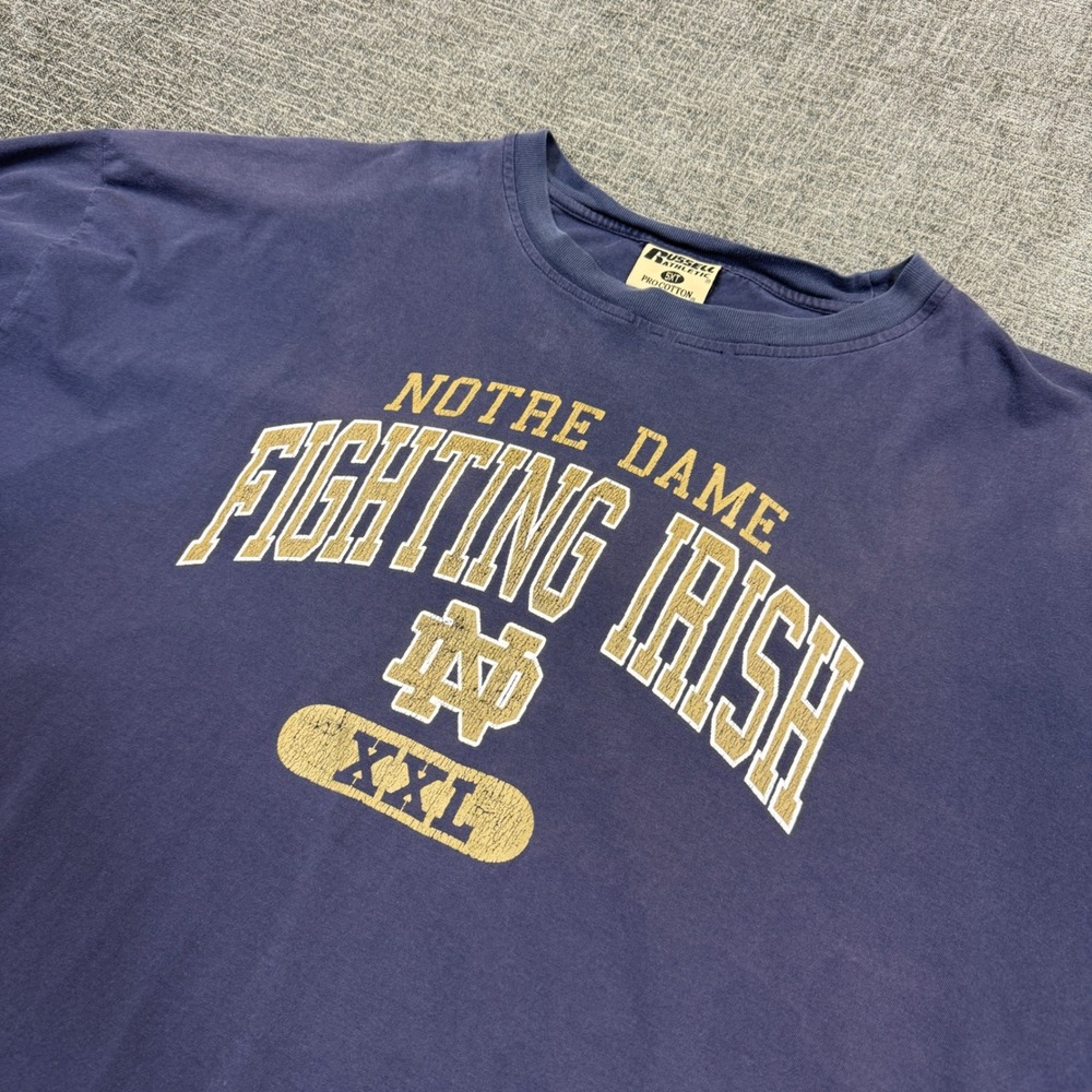Vintage Russell Athletic Notre Dame Fighting Irish T-Shirt Mens 5XT Navy Blue